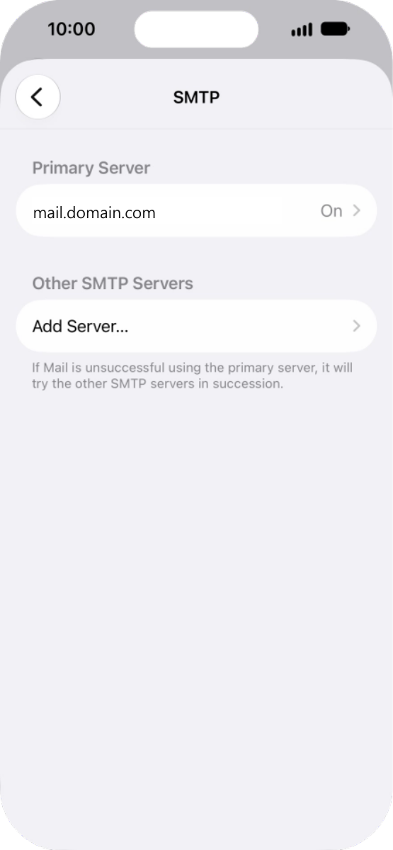 iOS 27:選擇主要 SMTP 伺服器